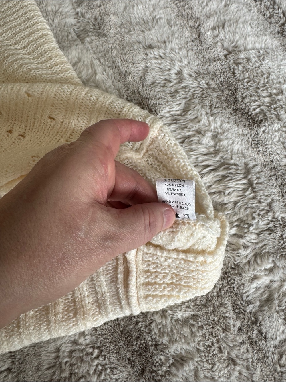 Cream V-Neck Knit Sweater - Unbranded View 5